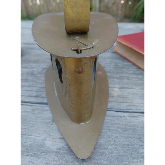 Vintage Brass Coal Iron With Blue Dutch Style Ceramic Handle - Picture 8 of 10